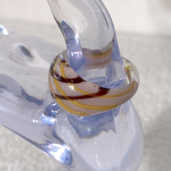 Vintage Art Glass Handmade Brown Cream Yellow Band Ring - Picture 3 of 11